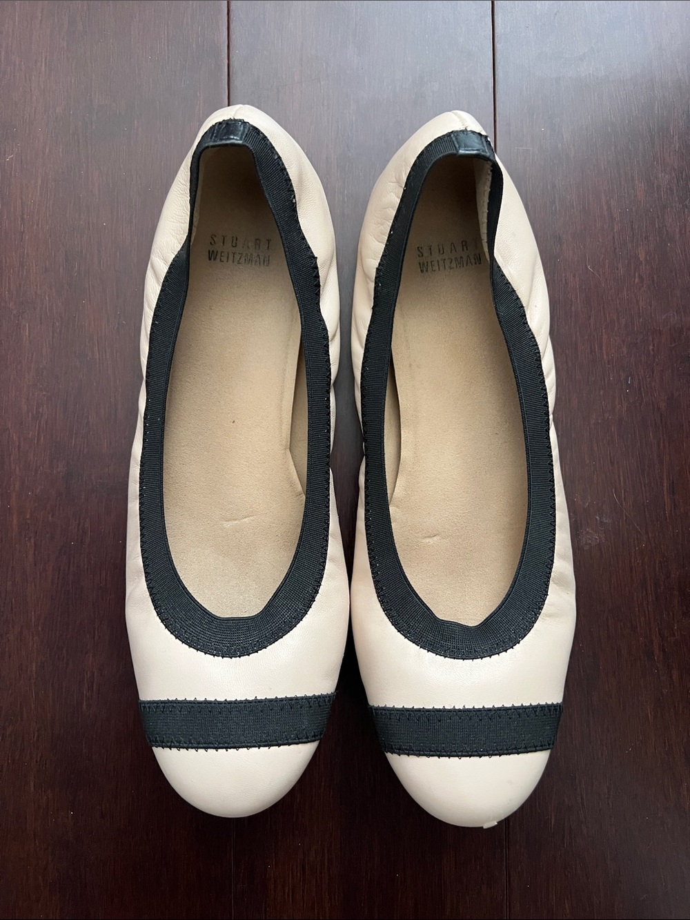 Stuart Weitzman Two-Tone Cream and Black Ballet Flats